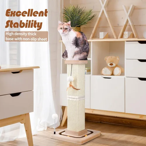 Miniatura 5 de LIFLIX Rascador para gatos de 27 pulgadas, rascador de sisal para gatos con bolas interactivas y bolas colgantes, postes rascadores verticales