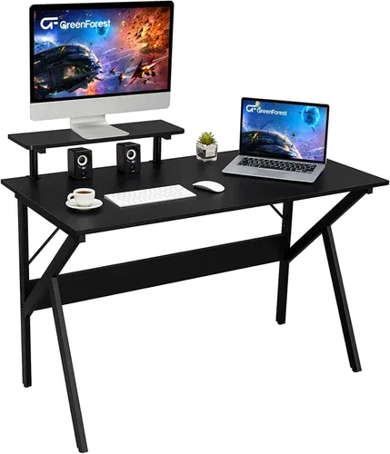 GreenForest Escritorio de oficina en casa con estante para monitor, escritorio de juegos para computadora, mesa de estudio de escritura de 47