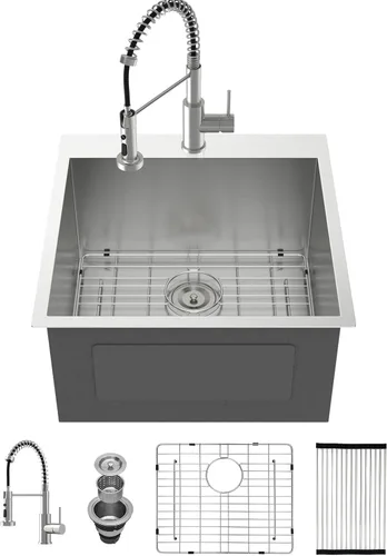 Miniatura 24 de Kichae Fregadero de Cocina de 21x20 Pulgadas, Fregadero de Barra Pequeño, Fregadero de Acero Inoxidable, Montaje Superior, Montaje Inferior