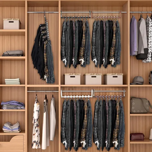 Miniatura 7 de Paquete de 2 perchas plegables de 9 capas para pantalones que ahorran espacio, percha multifuncional para pantalones, percha con agujero para colgar