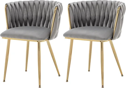 Miniatura 14 de ECHINGLE Juego de 2 sillas de comedor de terciopelo, modernas sillas de comedor tejidas tapizadas con patas de metal dorado, sillas decorativas