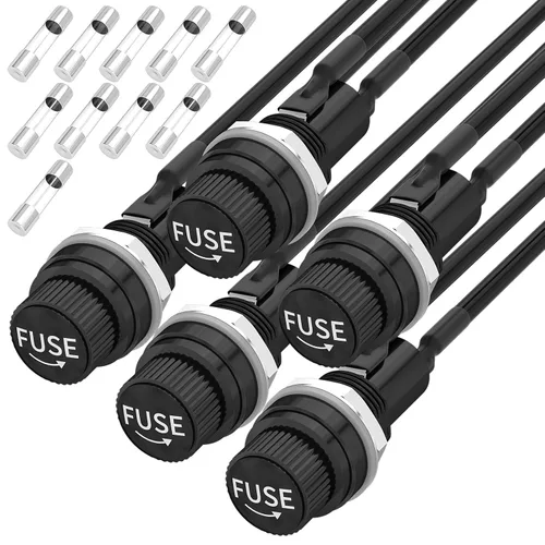 Joinfworld Portafusibles de montaje en panel 5x20mm 12V DC 250V AC con tapas de tornillo Portafusibles con cables presoldados y fusibles de tubo de