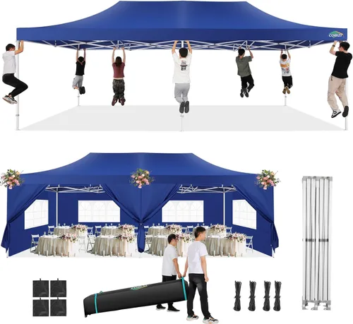 Miniatura 30 de COBIZI Toldo de 10 x 20 pies con paredes laterales, carpa de fiesta resistente para fiestas, bodas, tienda de campaña portátil plegable fácil