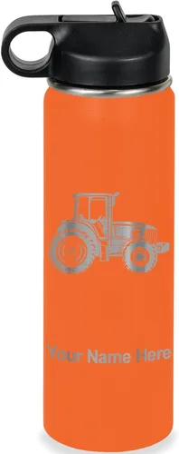 Miniatura 34 de LaserGram Botella de agua personalizada, tractor agrícola, acero inoxidable de doble pared aislada al vacío con popote superior, regalo grabado