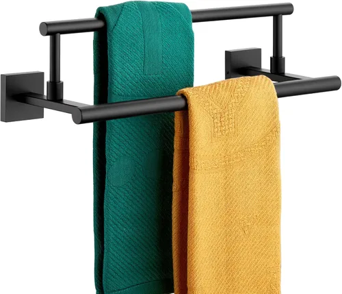 Miniatura 28 de KOKOSIRI Toalleros de baño de 36 pulgadas, rieles dobles para toallas, portatollas negro mate extralargo para cocina, inodoro, acero inoxidable