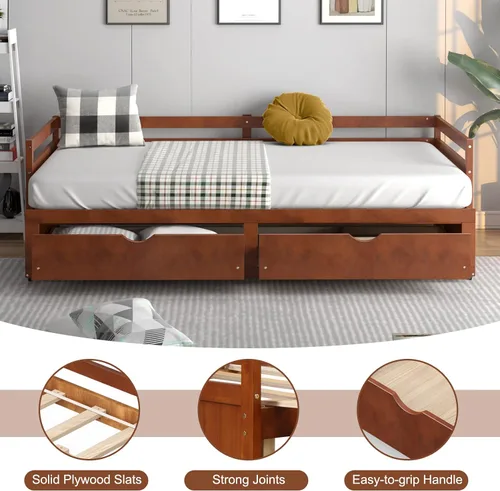 Miniatura 5 de DORTALA Sofá cama individual a King con nido y 2 cajones de almacenamiento, moderno sofá cama extensible con cama extraíble, sofá cama de doble uso