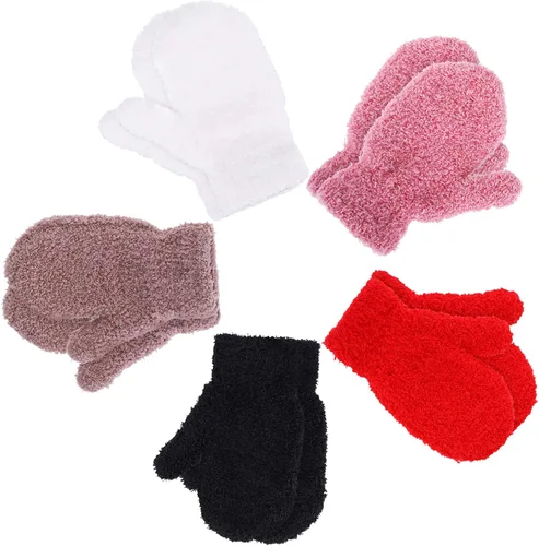 Boao 5 pares de guantes de punto elásticos para niños y niñas, guantes cálidos de invierno para niños y niñas