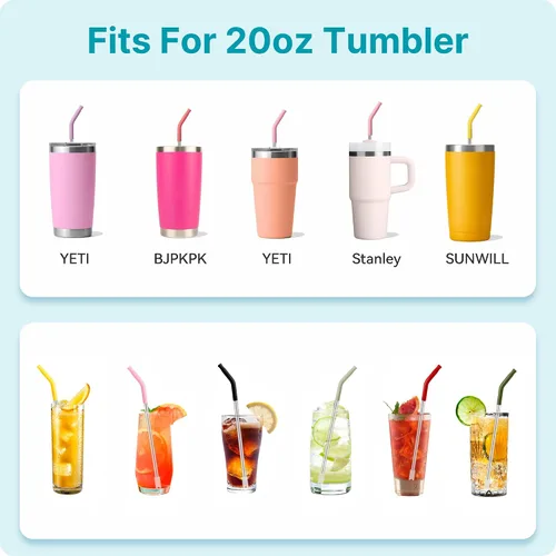Miniatura 5 de Pajitas de metal rectas de 20 onzas con punta de silicona para vaso de 20 oz Pajita reutilizable de acero inoxidable para YETI, STANLEY, US