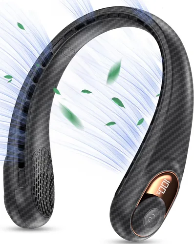 KIDEE Ventilador de cuello recargable, ventilador portátil, pantalla LED mejorada, funciona con batería de 4000 mAh, ventiladores personales