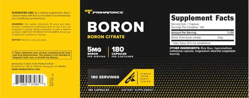 Miniatura 5 de PrimaForce Cápsulas de boro 5 mg, 180 cápsulas vegetarianas