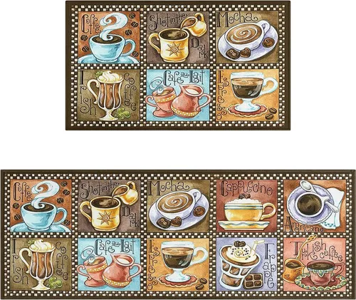 Miniatura 13 de Fat Chef - Juego de 2 alfombras y tapetes de cocina, alfombras rojas para decoración de cocina, tapetes con respaldo de goma antideslizante