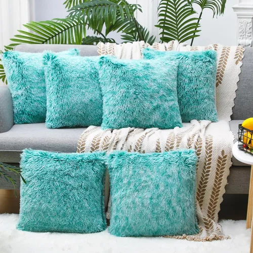 Miniatura 9 de VitalCozy 6 fundas de almohada de piel sintética esponjosa para sofá, cojín cuadrado de 18 x 18 pulgadas, almohada decorativa de lujo, suave