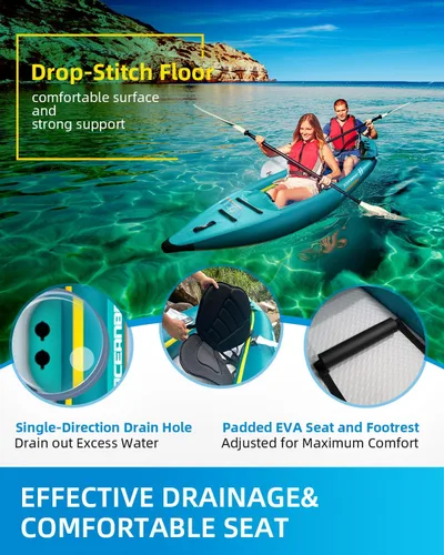 Miniatura 5 de OCEANBROAD Kayak Inflable Sit-in (SIN HIN), Kayak Inflable para 1 Persona/2 Personas para Adultos con Remo, Asiento de Kayak, Pedal, Bomba de Mano