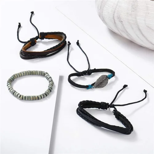 Miniatura 7 de Pulsera de cadena de muñeca con dije de moda para mujer, conjunto de pulseras de joyería punk para mujer, 4 piezas, pulseras de cuero multicapa
