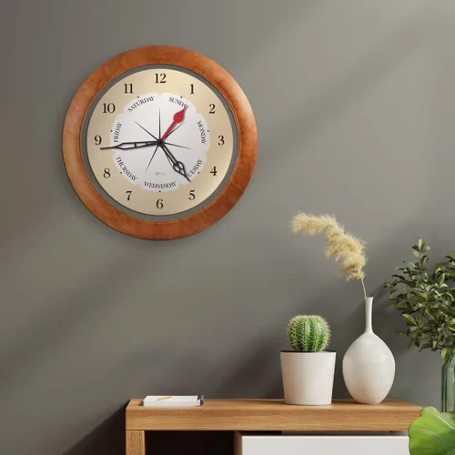 Miniatura 7 de Reloj de pared de hora y día de la semana con marco de acento de arce de 13.5 pulgadas, regalo de jubilación ideal para hombres y mujeres, reloj