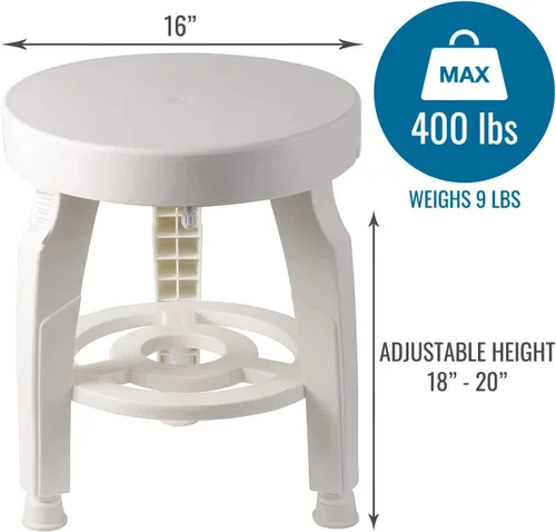 Miniatura 5 de HealthSmart Swivel Shower Stool Seat with Storage Shelf, Rotating Shower Chair for Bathtub, Tool-Free Assembly, White