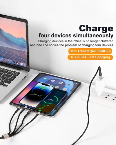Miniatura 2 de SIQIWO Cable multiUSB C de carga rápida, [paquete de 4 pies/2] QC 3.0 (3A), cable divisor USB C, cable de carga 4 en 1 con 4 puertos tipo C