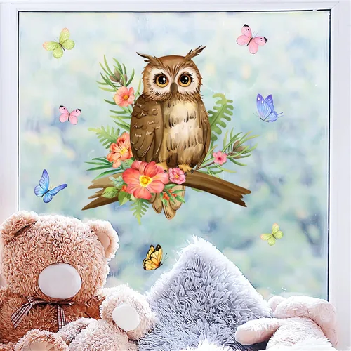 Miniatura 4 de Calcomanías de pared con diseño de búho pequeño, diseño de animales de dibujos animados de sacinora DIY, vinilo extraíble para ventana, sala