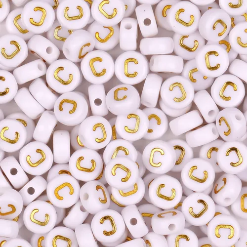 Miniatura 29 de 300 cuentas de letras S de 0.157 x 0.276 in, cuentas blancas del alfabeto de forma redonda acrílica, cuentas sueltas para pulseras con nombre