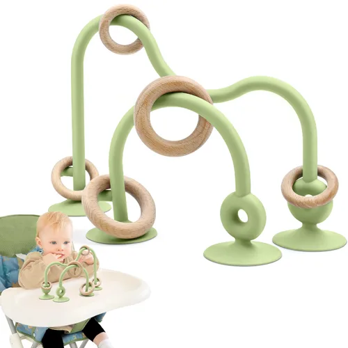 Miniatura 11 de Juguetes sensoriales de succión para silla alta para bebés de 12 a 18 meses, cuerda de silicona de grado alimenticio con lazo de roble, juguete Rosa