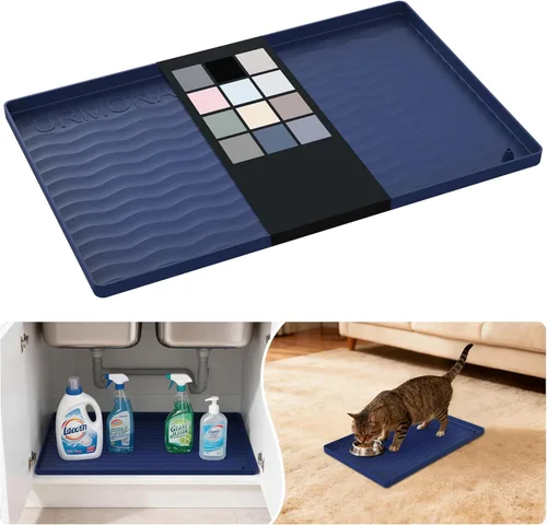Miniatura 116 de URMONA Tapete de silicona impermeable para debajo del fregadero, 34 x 22 pulgadas, forro para estante de cocina y baño, protector de gabinetes