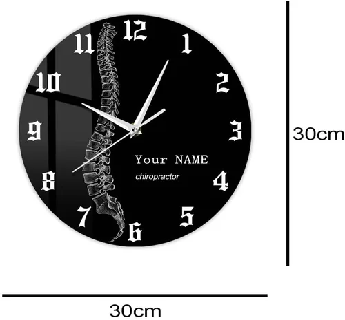 Miniatura 2 de Reloj de pared personalizado de 12 pulgadas, para terapeuta de columna vertebral, negro, redondo, analógico, sin tictac, sin alarma, adulto, unisex