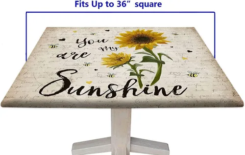 Miniatura 7 de Mantel cuadrado ajustable con estampado de girasoles, borde elástico, "You are My Sunshine", se adapta a 36x36 pulgadas, mantel de poliéster lavable