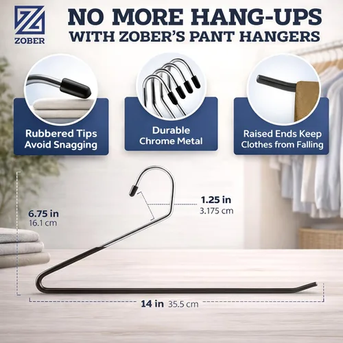 Miniatura 3 de Zober Perchas para Pantalones Antideslizantes - Paquete de 20 Perchas de Extremos Abiertos para Pantalones y Jeans para Closet - Percha de Ropa que