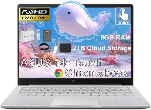 ASUS Chromebook FHD de 14 pulgadas para estudiantes, Intel Celeron N4500 (> i3-1115G4), 8 GB de RAM, 160 GB de almacenamiento (128 GB eMMC + tarjeta
