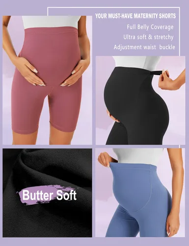 Miniatura 4 de BONVIGOR Pantalones cortos de maternidad sobre el vientre para ciclismo, entrenamiento, yoga, activo, atlético, embarazo, pantalones cortos de pijama