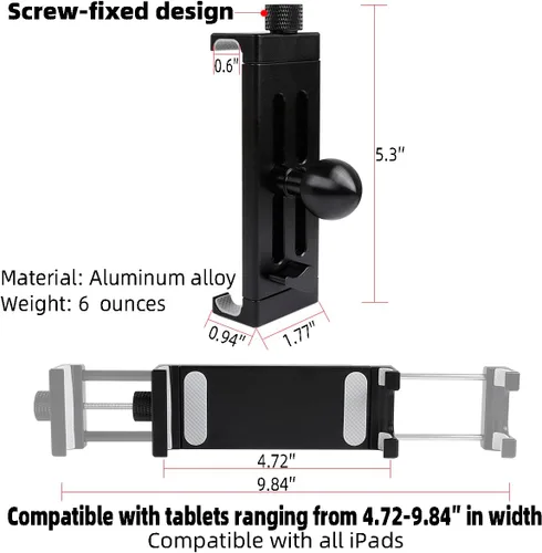 Miniatura 2 de Soporte de tableta de aleación de aluminio con cabezal de bola de 1 pulgada - Soporte giratorio para tableta 360 para iPad y otros dispositivos