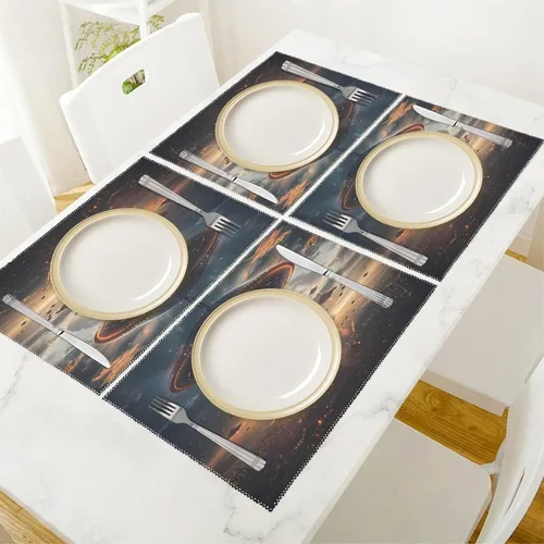 Miniatura 5 de Laminated Alienes Invasion Flying Saucer Spaceship Placemats Set of 6 Resistant Table Mats Washable Place Mats for Dinner Party Table Decoration