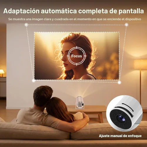 Miniatura 7 de Mini proyector con WiFi y Bluetooth, proyector de película portátil compatible con 1080P, Keystone automático, rotación de 210°, proyector X8