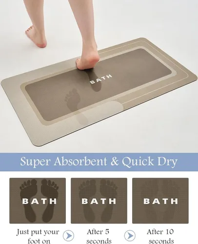 Miniatura 4 de Alfombra de Baño-Alfombra de Baño Antideslizante Súper Absorbente Resistente a Manchas Secado Rápido Delgada Alfombra de Baño-Alfombras de Baño