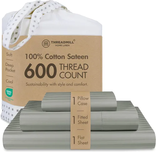 Miniatura 49 de Threadmill Sábanas de Algodón 100% para Cama Tamaño Queen - Juego de Sábanas Queen de 600 Hilos con Bolsillo Profundo de 16" - Juego de Ropa de Cama