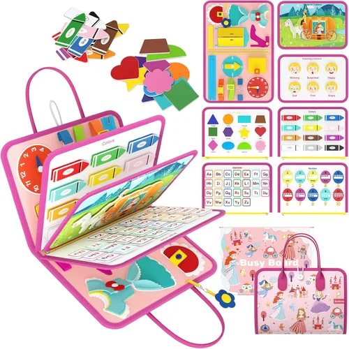 Libro silencioso de princesa rosa de lujo Freebear, tablero sensorial de actividades Montessori para niñas de 1 a 4 años, juguetes educativos para