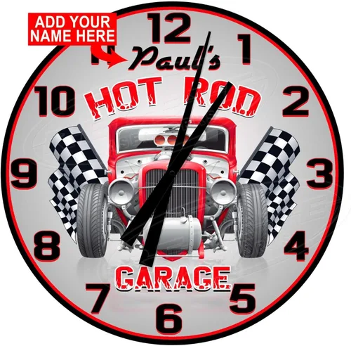 Miniatura 2 de Clásico Hot Rod Garage 12" de diámetro de aluminio de metal redondo reloj de pared