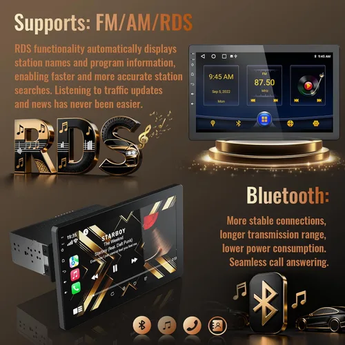 Miniatura 5 de Haudio Estéreo de coche Android 13 de 10.1 pulgadas con pantalla táctil giratoria, CarPlay inalámbrico y Android Auto, 2G+32G, Single Din, para Ford