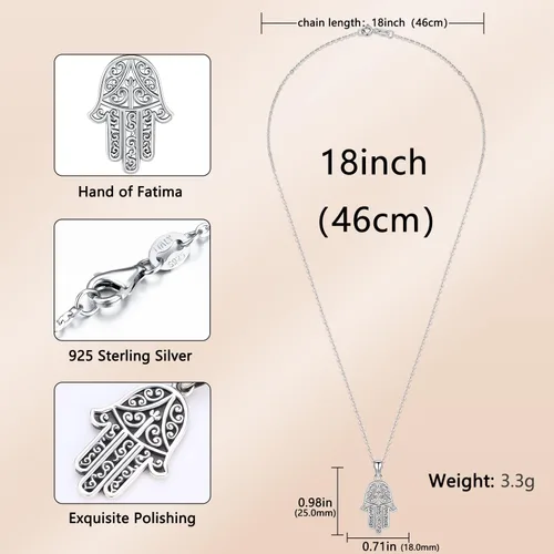 Miniatura 26 de Aniu Joyería de plata de ley 925 Hamsa de Fátima para mujer con circonita cúbica, viene con caja de regalo negra