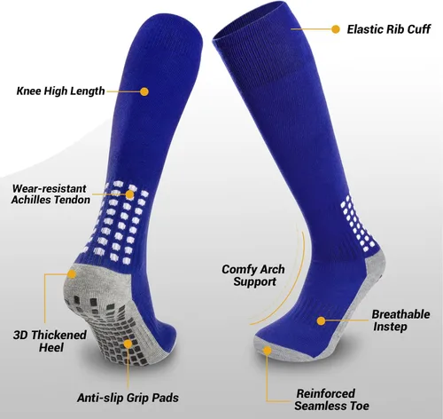 Miniatura 2 de Ultrafun 4 pares de calcetines de fútbol hasta la rodilla, antideslizantes, para fútbol, béisbol, multideporte, almohadilla de agarre para hombres