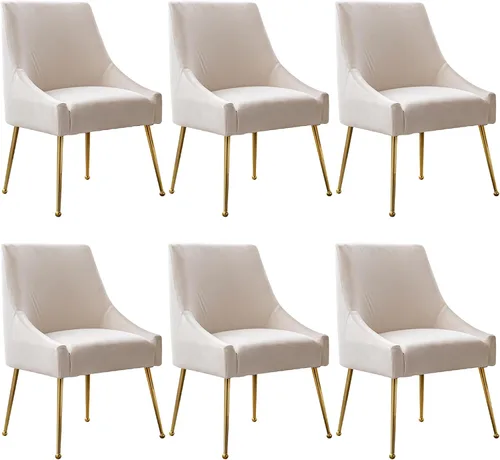Miniatura 8 de Juego de 2 sillas de comedor modernas de terciopelo, colección de muebles tapizados contemporáneos con patas de metal dorado pulido, elegantes