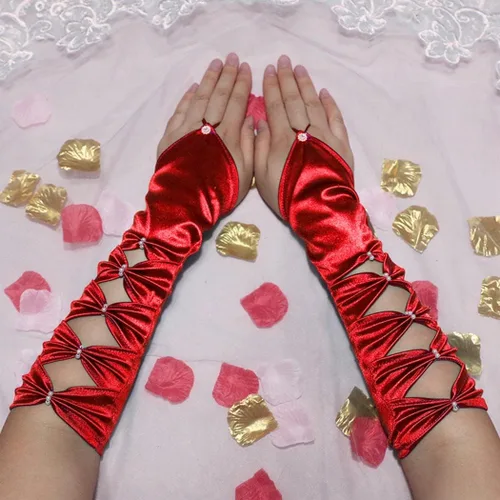 Miniatura 4 de GEMILY Bownot - Guantes largos de satén sin dedos para mujeres y niñas