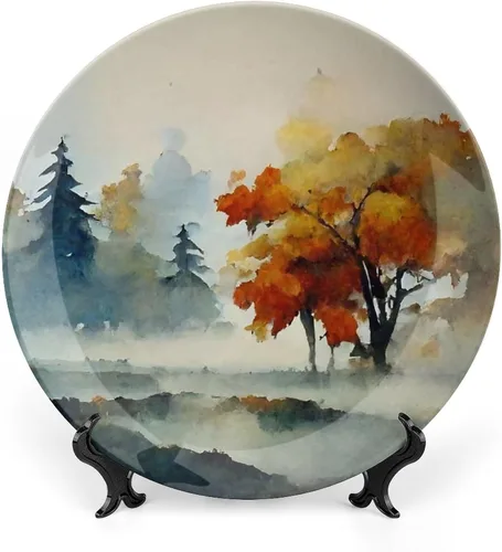 Miniatura 16 de Platos decorativos de pintura abstracta de árboles de arce otoñal, platos decorativos para decoración del hogar, platos de cena de temporada