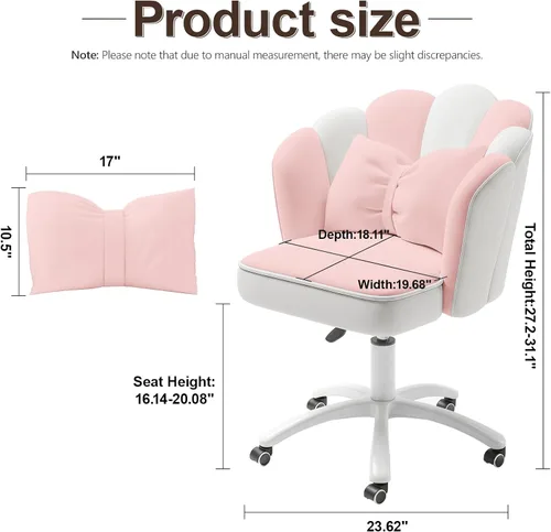 Miniatura 2 de Silla de escritorio Petal con cojín de lazo, silla de tocador de terciopelo con ruedas, silla de oficina tapizada para niñas y mujeres, sillas