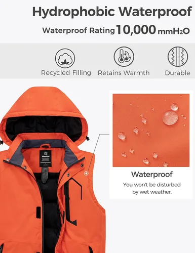 Miniatura 5 de wantdo Chaleco de invierno cálido para hombre, chaleco acolchado a prueba de viento con capucha