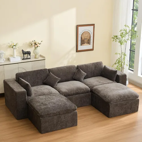 Miniatura 67 de Sofá modular sin hueso de 115 pulgadas, sofá modular modular con otomana, tapizado de gran tamaño, convertible, cómodo sofá de felpilla de 4 plazas