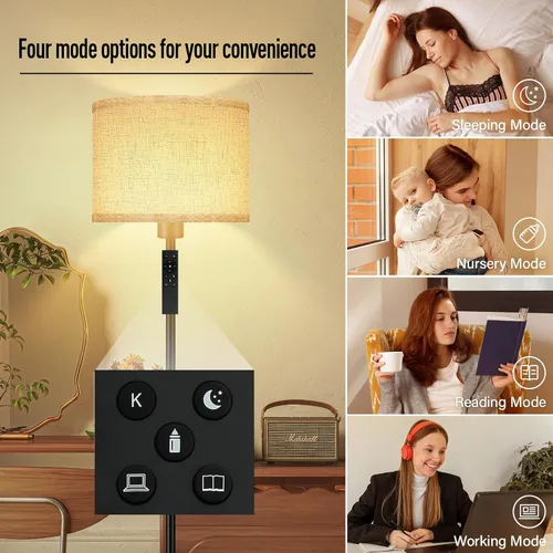 Miniatura 4 de Lámparas de pie para sala de estar, lámpara de pie regulable sin pasos con control remoto, 2700 K-6500 K, colores de temperatura y brillo Beige