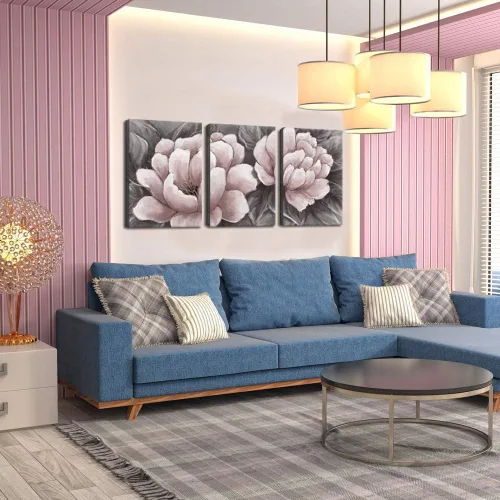 Miniatura 4 de Biuteawal Lienzo de flores para pared, arte abstracto de color rosa y gris, elegante pintura floral, imágenes de naturaleza muerta para el hogar