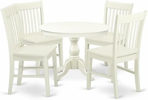 Miniatura 7 de East West Furniture HBNF3-LWH-W - Juego de muebles de comedor de 3 piezas que contiene una mesa de cocina redonda con pedestal y 2 sillas
