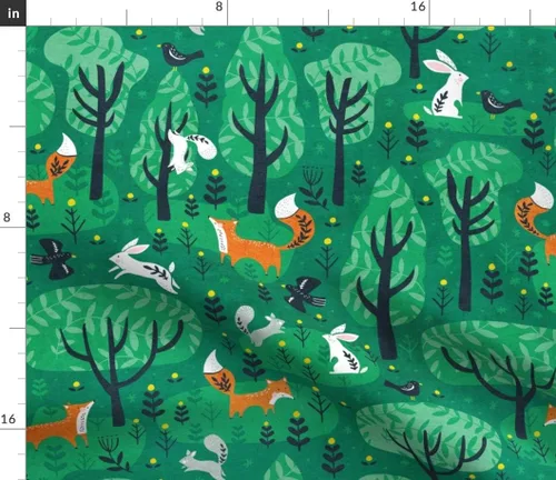 Miniatura 2 de Spoonflower Tela - Zorros esmeralda verde bosque, conejitos del bosque, animales lindos para niños, zorro impreso en tela de gasa, cuarto gordo